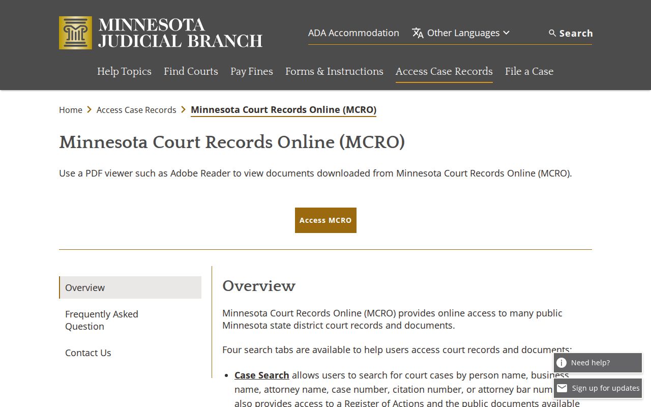 Wadena County court docket MCRO records access