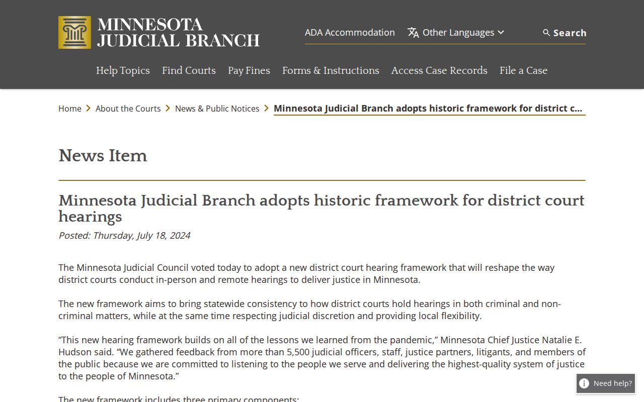 Wadena County court calendar remote hearing framework