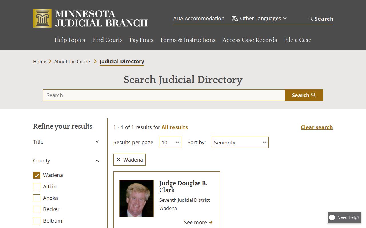 Wadena County case search judicial directory source