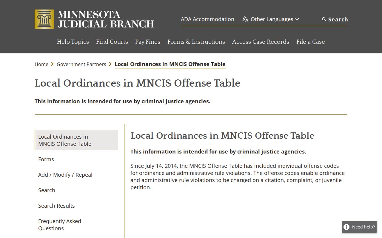 Menahga court docket local ordinance route