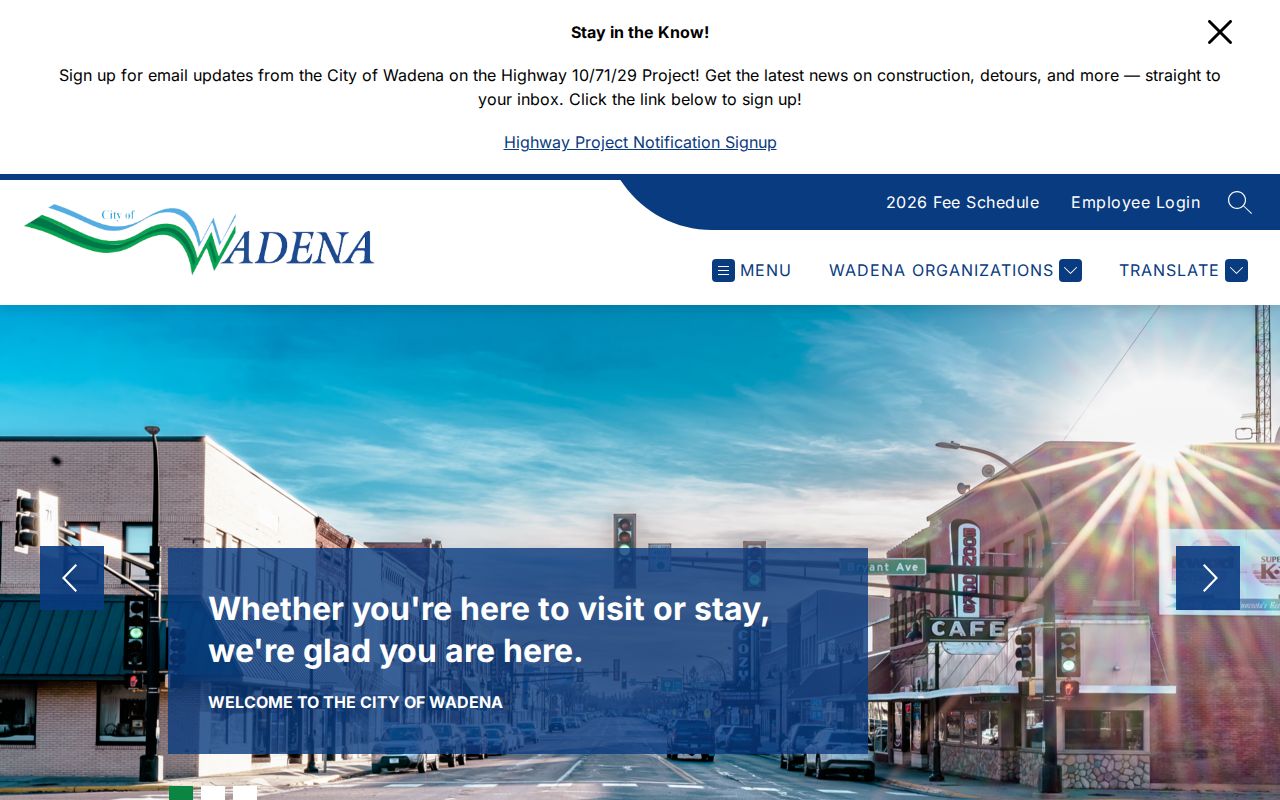 Wadena court docket city services page