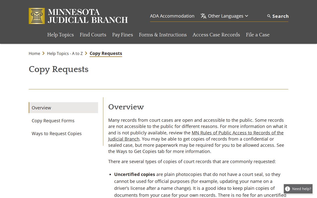 Wadena County court records copy request instructions