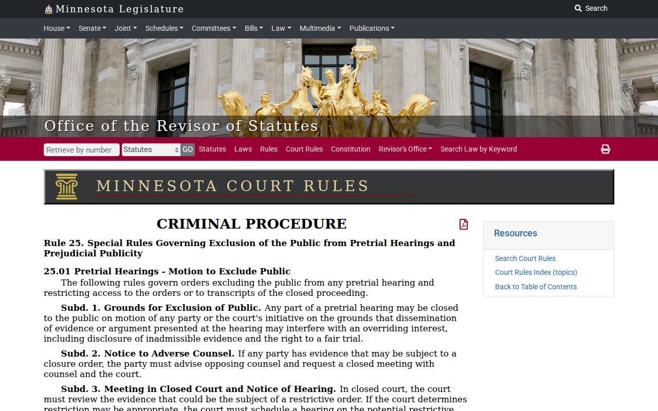 Wadena County criminal court dockets Minnesota Rule 25 access