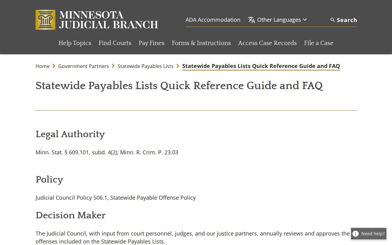 Wadena County traffic court records statewide payables reference